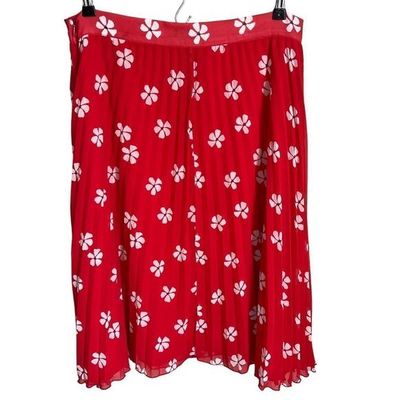 AQUA Pleated Pansy Floral Skirt Womens Medium Red/White Sheer Feminine - Picture 2 of 6